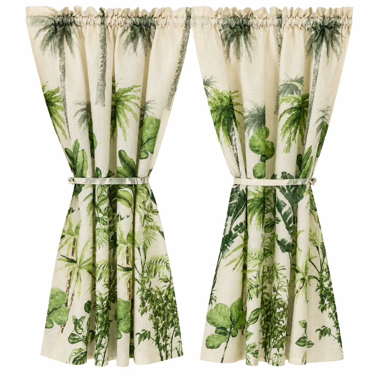 Cafe Curtain Linen Look -Tropical Palm