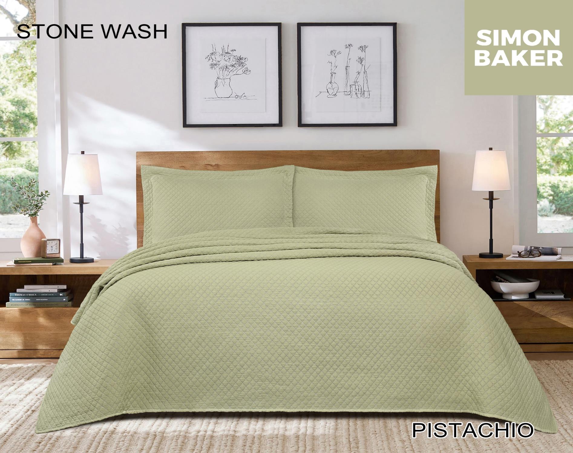 Simon Baker Stone Wash Bedspread Set Pistachio